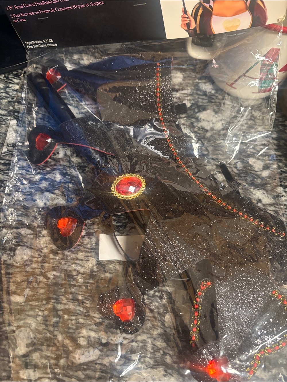 Leg Avenue Black Glitter Crown Headpiece with Red Gems - Picture 4 of 4